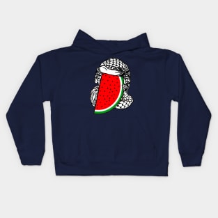 Free Palestine Watermelon Keffiyeh - Wrapped - Front Kids Hoodie